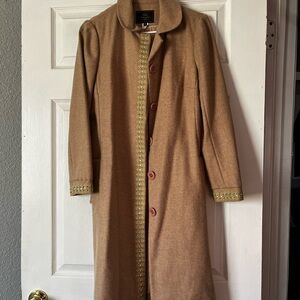 Tocca Tan Coat with Embellished Trim